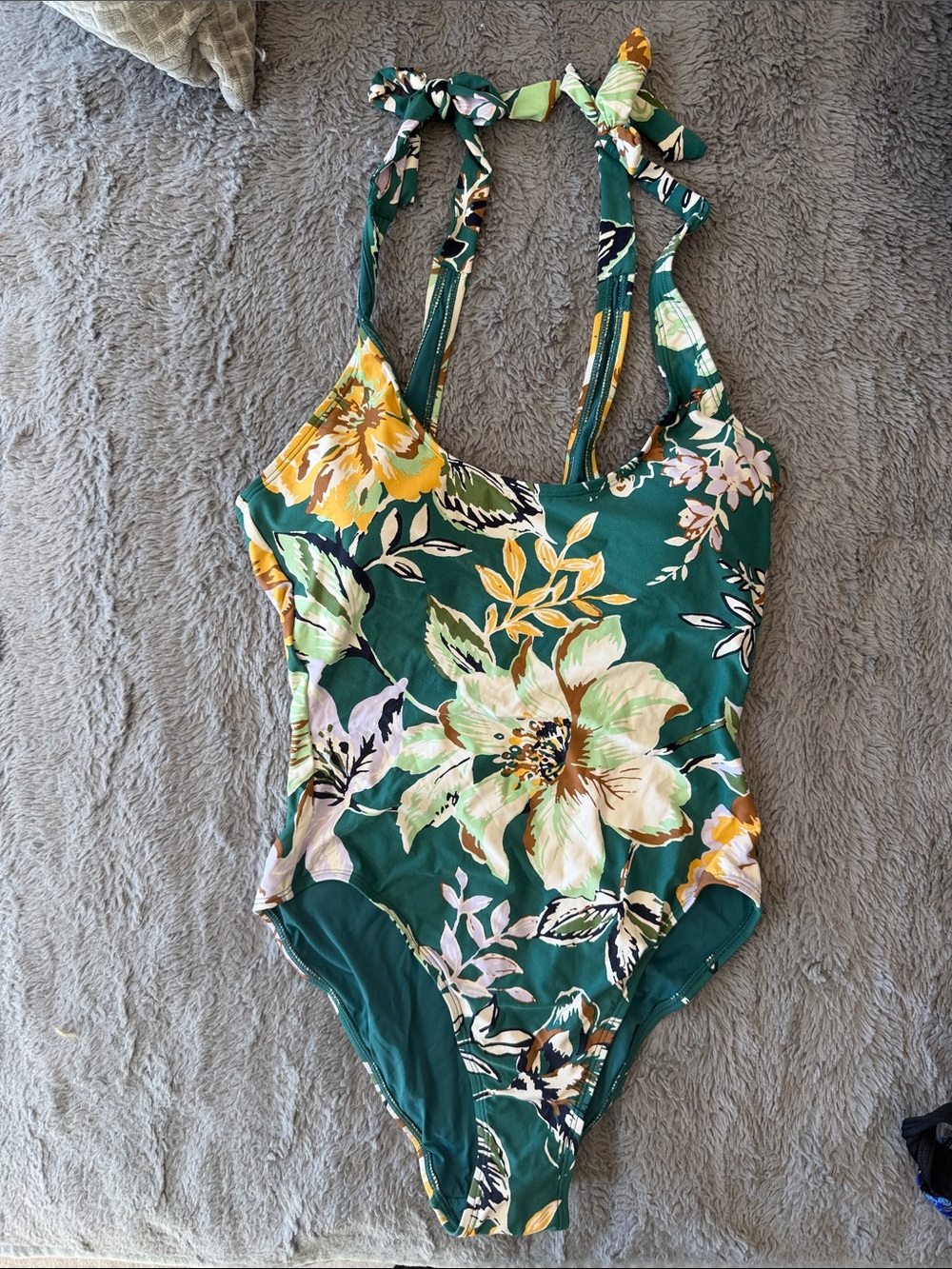 Anne Cole Dark Green Floral Tie-Shoulder One-Piece Swimsuit